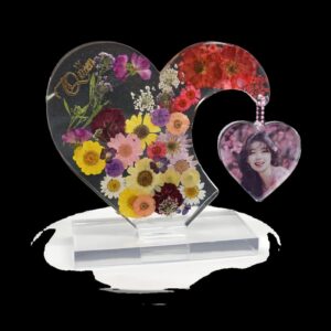 Moule silicone double cœur avec socle pour résine époxy | Moule cadre photo suspendu et fleurs séchées