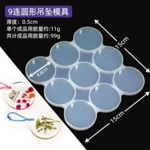 Moule silicone 9 pendentifs ronds pour résine époxy | Moule disques et porte-clés avec trou intégré